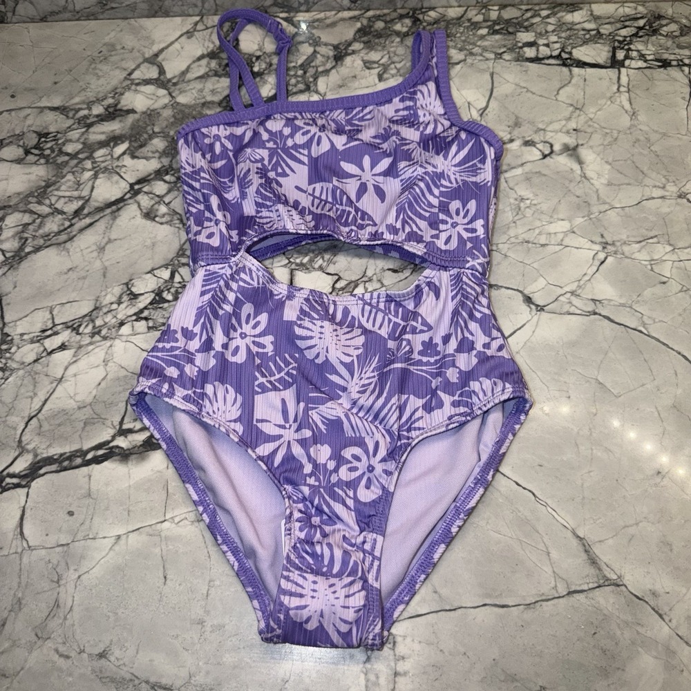 Lands End Girls Small 6/7 Purple One Piece Swimsuit NEW